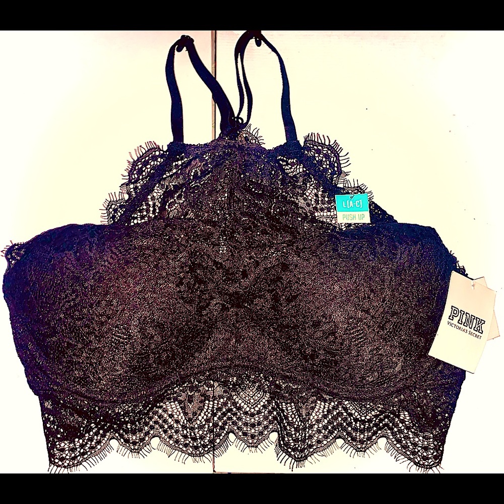 (Victoria’sSecret)(34C-L)PINK NWT Lace-Black Push-Up Bralette